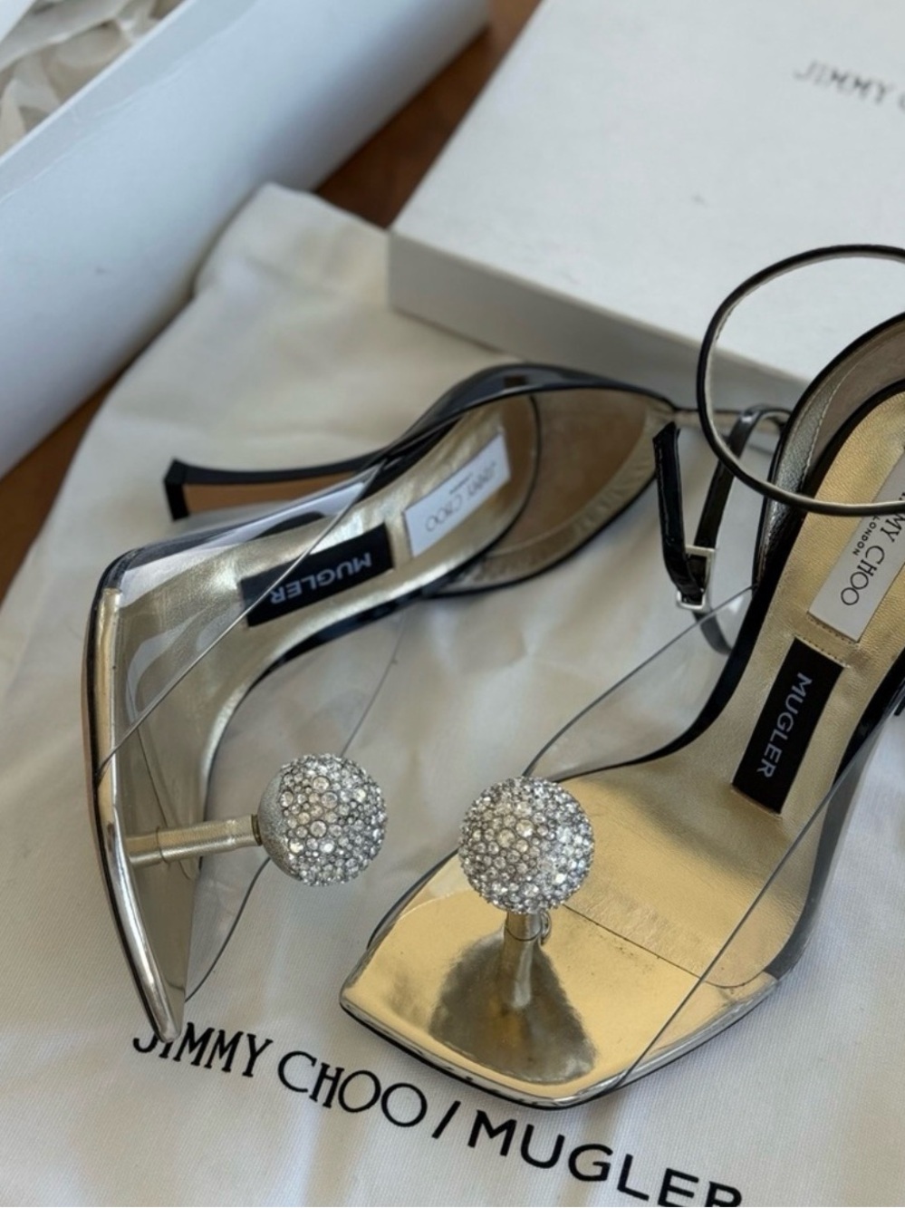 Jimmy Choo Silver Crystal-Embellished Clear PVC Heels